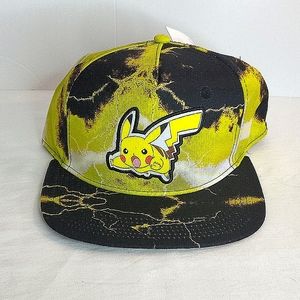 NWT Pikachu Pokemon Snapback Hat Yellow Lightning on Black Print Adjustable OSFM